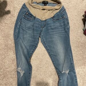 Indigo Blue Tan Jeggings with Distressed Details